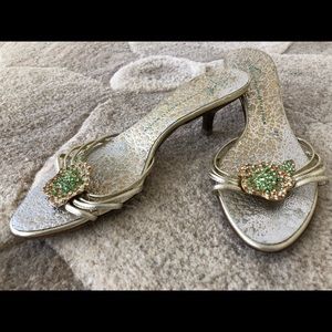 Giuseppe Zanotti gold mule w/crystal embellishment